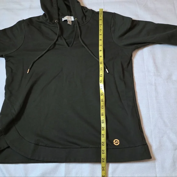 Michael Michael Kors Olive Green V-Neck Hoodie Crossover Hem Size Medium - Picture 3 of 8
